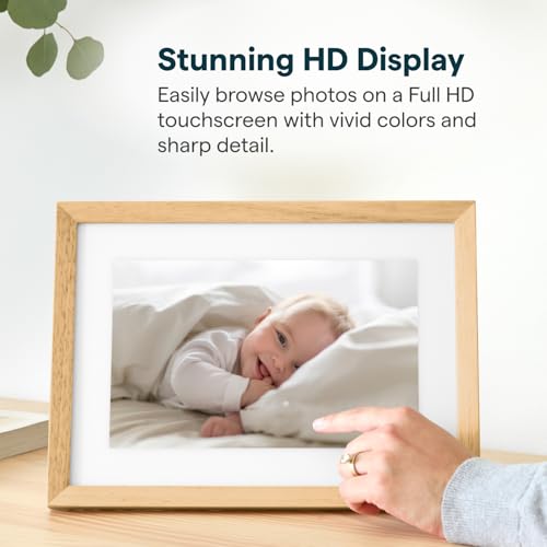 Image of Skylight Digital Picture Frame 2 - 10 inch Full HD Wi-Fi Touch Screen, 16GB Digital Photo Frame, Load Photos & Videos Directly from Phone, Anti-Glare - Personalized Gifting, Rubber Wood Birch Brown