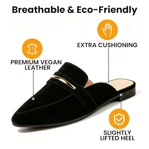Image of MUSSHOE Mules for Women - Suede Slip On Backless Loafers with Cushioned Insole and Non-Slip Sole, Pointed Toe Flats for Office Work Business Casual