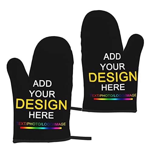 Personalized Heat Resistant Oven Mitts Custom Picture Logo Text Customized Personalized Non-Slip Oven Mitt Set for Kitchen Cooking Baking Grilling Glove and Safe Mats Gift