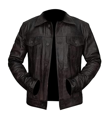 Image of Vintage Black Leather Trucker Jacket - Timeless Appeal