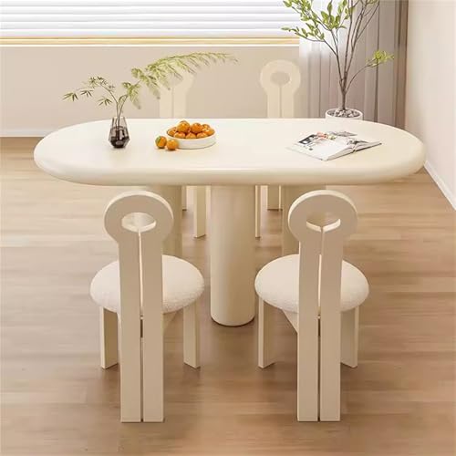 Genérico Juego de Mesa de Comedor Ovalada Moderna de Color Blanco Crema para 4 Personas con Mesa de 140 cm y sillas, Muebles de Comedor de 5 Piezas para Cocina y Oficina