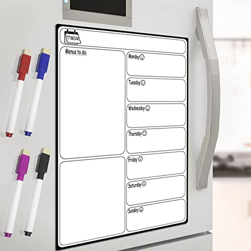PIIKNUO Kühlschrank Kalender Magnetischer Wochenplaner Monatskalender Magnettafel To Do Planer Abwischbar Tagesplaner Whiteboard für Monatsplanungen Menüplanung Ferienpläne inkl 4 Marker & Radierer Cover