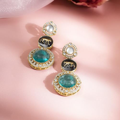 Image of Rubans Drop Earrings American Diamond Crystal Stylish Trendy Jewellery Gift for Women & Girls