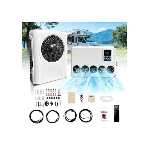 Treeligo Universal 12V DC Air Conditioner 12 Volt Mini Split AC Unit 12000 BTU 960W Fast Cooling System with Remote Control for Semi Truck RV Camper Van UTV Off-Road Vehicles