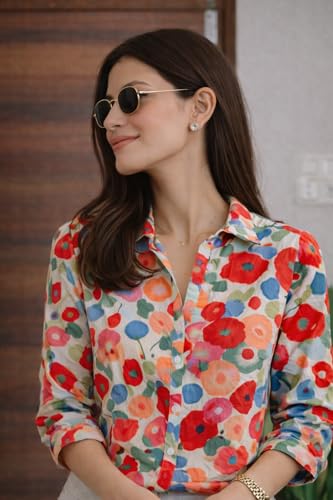 Image of Women's Korean Style 3 /4 Sleeve Oversized Button Down|| Workwear Top Shirt for Office & Casual Wear Women Shirt || Shirt for Woman || Top for Women (L-98-101)
