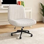 Shintenchi Criss Cross Chair,Cross Legged Office Seat with Wheels Armless Swivel Vanity Chair,Height Adjustable Wide Computer Task Seating for Home Office,White - Image 2