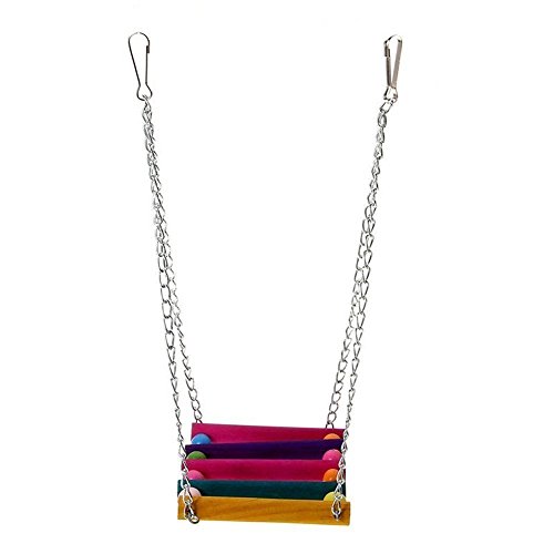 Image of Parrot Cage Hammock Swing10x6 Inches, Colorful Wooden Swing for Parrot Parakeet Budgie Cockatiel Cage with Metal Chain and Clasp (1 Pack)