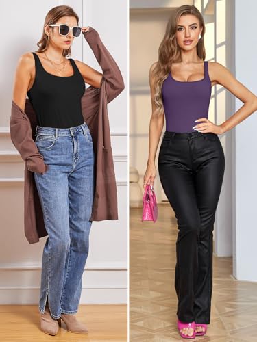 Image of V FOR CITY Non-Padded Shelf Bra Tank Top for Women Cotton Adjustable Wide Strap Camisole Basic Cami Shirts 2 Pack
