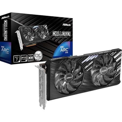 ASRock Intel Arc A750 Challenger SE 8GB OC 16 Gbps 256 bit GDDR6 7680 x 4320 Dual Fan 0dB Placa de vídeo de resfriamento silencioso 650W