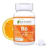 EZ Melts B6 as Pyridoxine, 50 mg, Sublingual Vitamins, Vegan, Zero Sugar, Natural Orange Flavor, 60 Fast Dissolve Tablets