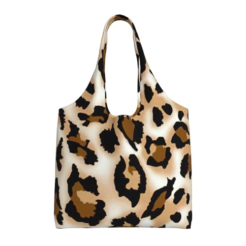 Leopard Print Aesthetic Canvas Tote Bag - Reusable Shoulder Tote Bag For Women Lady Casual Vacation, Shopping, Work, Gym
