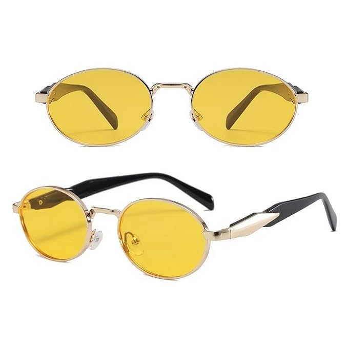 Image of Creature Oval Metal Frame Sunglasses for Men & Women | Vintage Retro Style | UV Protection | Gold Frame with Dark Lenses