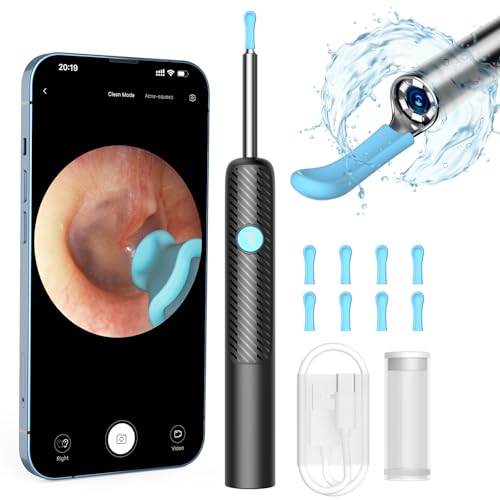 Ear Wax Removal Kit Ear Camera, 1080P FHD WiFi Wireless Ear Cleaner with 6 LED Light, Ear Cleaner with Ear Pick & Tweezers, 3.2mm Visual Ear Otoscope Endoscope for iOS, Android (Black, T3)