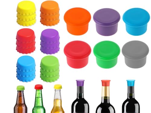 Abiyou 24 Pezzo Tappi per Bottiglia in Silicone, Tappi Bottiglie de Colore, Tappo di Bottiglia Riutilizzabili, Tappi per Bottiglie di Vino, Universali Tappi per Birra, per Birra, Bottiglie di Vetro