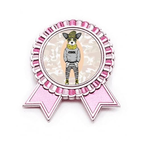 Broche vêtement chien aquarelle médaille rose en métal, cadeau idéal format M