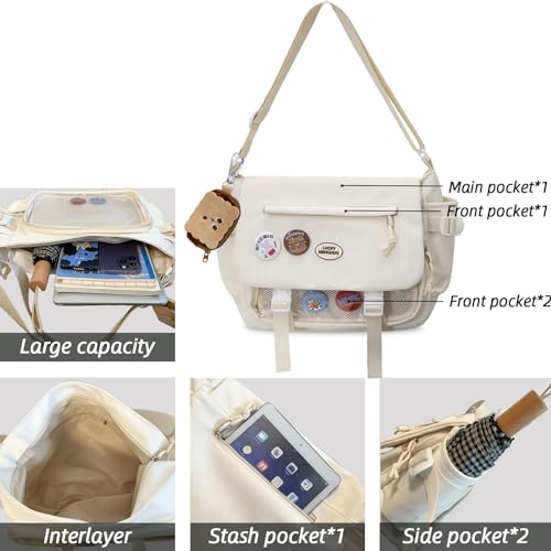Teclado Kawaii Crossbody Bag with Cute Accessories Nylon Casual Messenger Bags with Pendants Handbags Travel Daypacks4