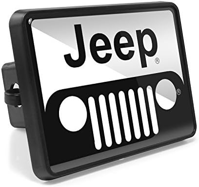 iPick Image, Compatible with - Jeep Grill Logo UV Graphic Black Metal Face-Plate on ABS Plastic 2 inch Tow Hitch Cover