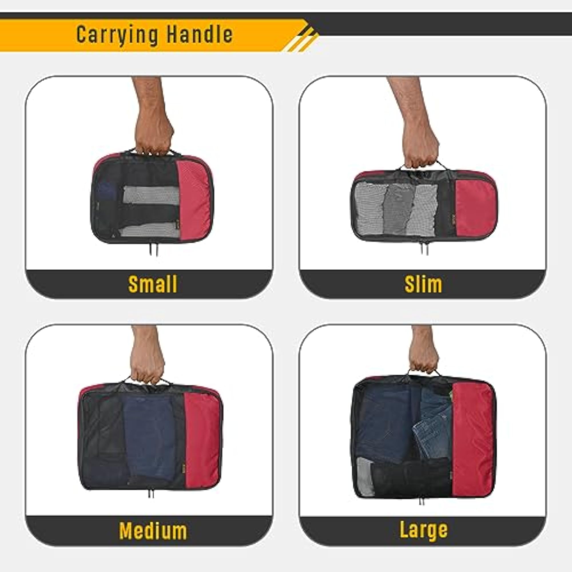4pc Suitcase Packing Cubes Travel Pouch Bag Organiser Set, Red