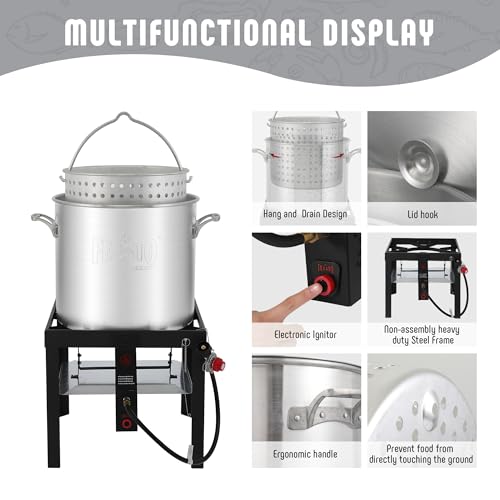 Image of Feasto 100QT Seafood Boil Pot with Basket and Burner for Outdoor Cooking