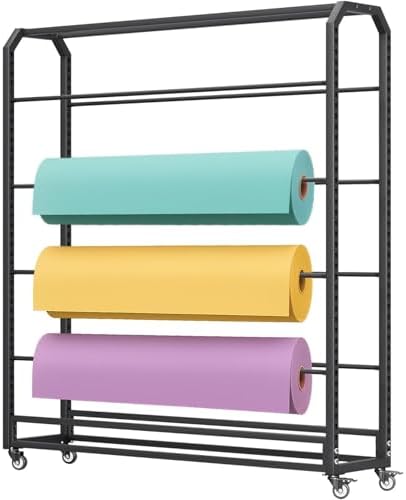 Easy Installation Shower Curtain Rod Adjustable Corner Ceiling Support Curved Rod,Adjustable Fabric Roll Storage Rack - 10 Rods, 63in Rolling Organizer for Vinyl, Leather, Curtains & Wallpap