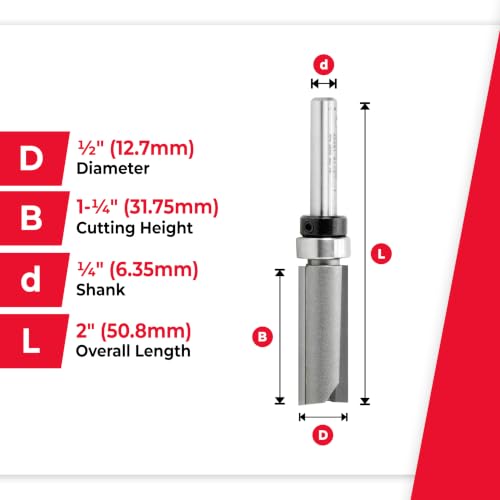 Image of Amana Tool - 45461 Carbide Tipped Flush Trim Plunge Template 1 /2 Dia x 1-1 /4 x 1 /4 inch Sh