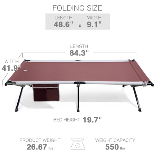 Image of EVER ADVANCED Extra Wide Camping Cot for Adults Oversized XXL Sleeping Cots Folding Cot Bed with Carry Bag, 84.3 inch L x 41.9 inch W, Support to 550 lbs