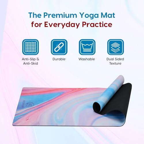 Image of Wiselife MicroFiber & Natural Rubber Yoga Mat + Carry Strap | 5MM | Extra Large Extra Wide | Anti skid Anti slip for Yoga & Workout (Abstract Marble)