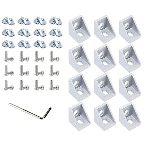 QIJINTRID 12 Sets 2020 Series Aluminum Extrusion Profile Connector Set,12 pcs Corner Brackets,with 24 pcs T-Nuts and Hex Screw Bolt for 6mm 20S Slot Aluminum Profile Accessories