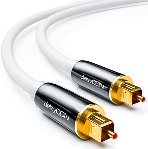 deleyCON 2m optyczny cyfrowy kabel audio - S/PDIF - 2x złącze Toslink - kabel światłowodowy metalowe złącze 5mm elastyczny - biały