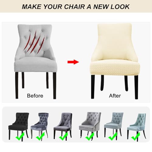 Lellen Stretch Wingback Chair Cover Slipcover - Reusable Wingback Side Chair Slipcover,Accent Chair Cover,Arm Protector Seat Cover,Wing Chair Cover for Dining Living Room Home（2PCS,Cream）