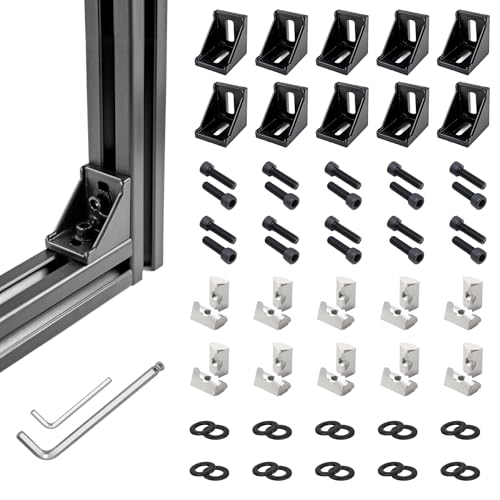 Image of 3030 Series Aluminum Extrusion Corner Brackets - 10 Sets Black 90 Degree Angle Connectors for 8mm T-Slot, CNC /Robotics Frame Accessories