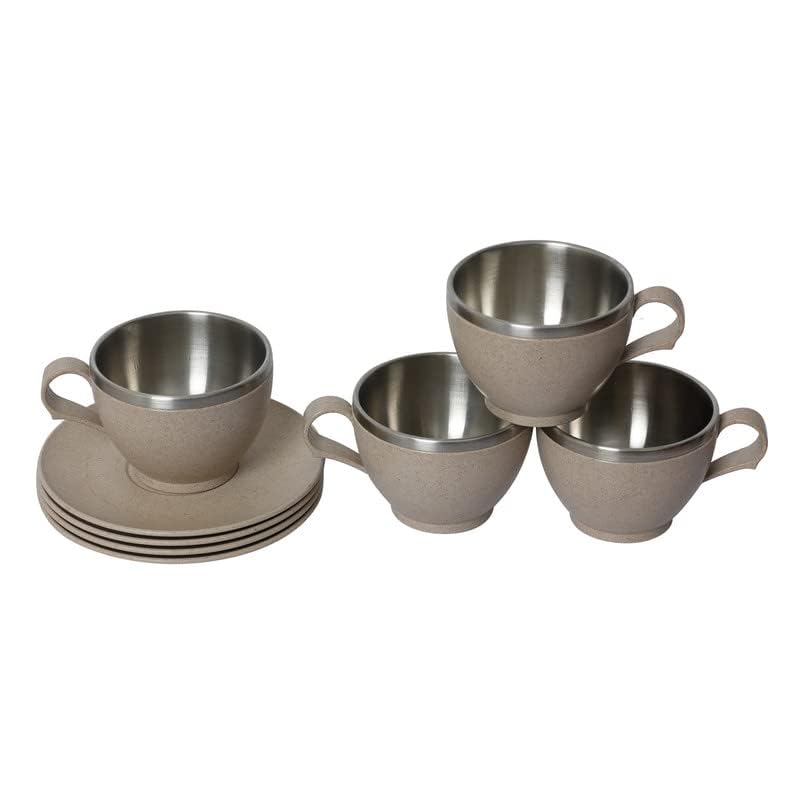 TechwarePremium Tea Cups with Saucers Set of 4 (Light Brown)