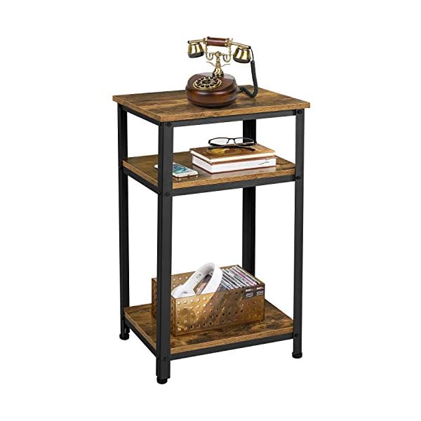 Yaheetech Tall Bedside Table/Nightstand with Storage Shelf, Industrial Telephone Table, Sofa Side Table for Small Spaces, Living Room, Bedroom, Rustic Brown - Image 3