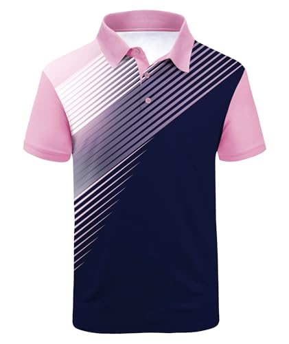 ZITY Mens Golf Shirt Short Sleeve Sport Moisture Wicking Performance Print Golf Polo Shirts for Men Collared Casual T-Shirt Pin Blue Large