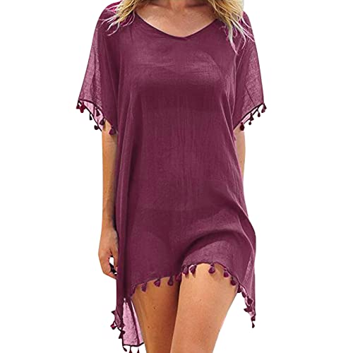 Generisch Damen Strandponcho Sommer Bikini Badeanzug Cover Up Strandkleid mit Quasten Boho Strand Tunika Bikini Beachwear Cover-Ups für Sommerstrand,...