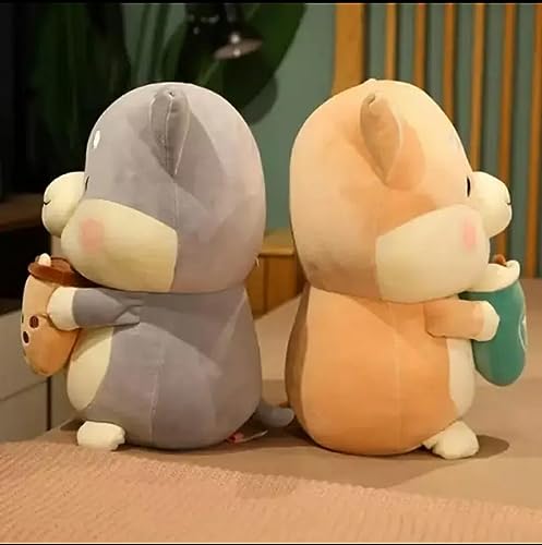 Image of Chubby Brown Bucket Squirrel Soft Toy, Cute Chipmunk Plush Teddy Stuffed Animal for Girls, Boys Kids, Birthday Gift, Nursery, Room Decor - 25 cm