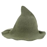OFFSCH Woll Hexenhut Grün mit Breiter Krempe Spitz Zulaufender Filzhut für Halloween Kostüm Unisex Zauberer Hut aus Robustem Wollmischgewebe Warm und Bequem für Herbst Cosplay und Partys