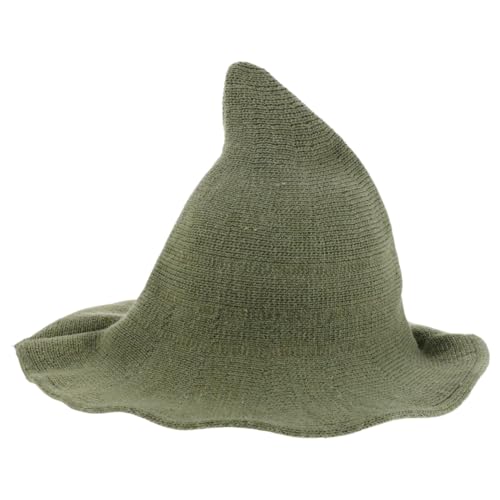 OFFSCH Woll Hexenhut Grün mit Breiter Krempe Spitz Zulaufender Filzhut für Halloween Kostüm Unisex Zauberer Hut aus Robustem Wollmischgewebe Warm und Bequem für Herbst Cosplay und Partys