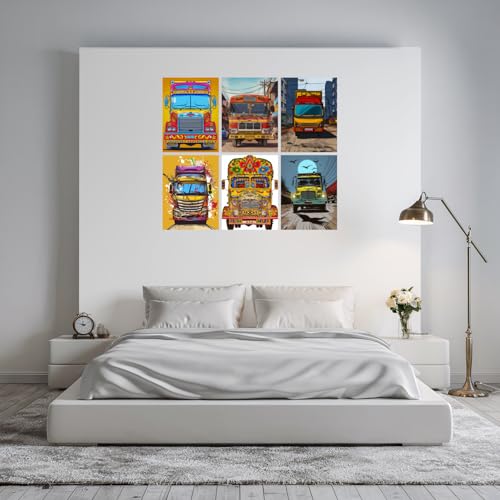 Image of SiddArtify Vibrant Truck Art Print Set - 300GSM Board - 12x18 Inch - Pack of 6 Wall Room Decoration art Poster Prints