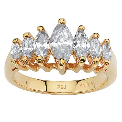 PalmBeach Platinum-Plated Sterling Silver or 18K Gold-Plated Marquise Cut Cubic Zirconia Graduated Anniversary Ring Size 6