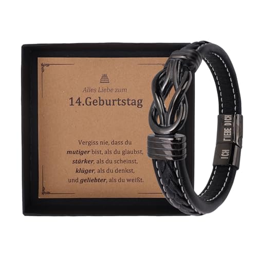 Geschenke Für 14 Jährige Jungs Mädchen, 14 Geburtstag Lederarmband Mit Text, Coole Geschenkideen für 14 Jährige Jungs, Armband 14. Geburtstag Geschenk
