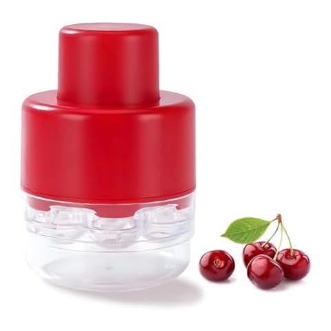 FONNYXK Cherry Pitter - Push-Down Cherry Seed Remover 7 at a Time - Portable Cherry Pitter Tool with No Handle Design for Kitchen, Cake Shop, Fruit Salad (Red) Cover