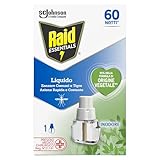 raid essentials liquido elettrico ricarica, antizanzare comuni e tigre, 95% della formula di origine vegetale, inodore, confezione da 1 ricarica 36ml, 60 notti