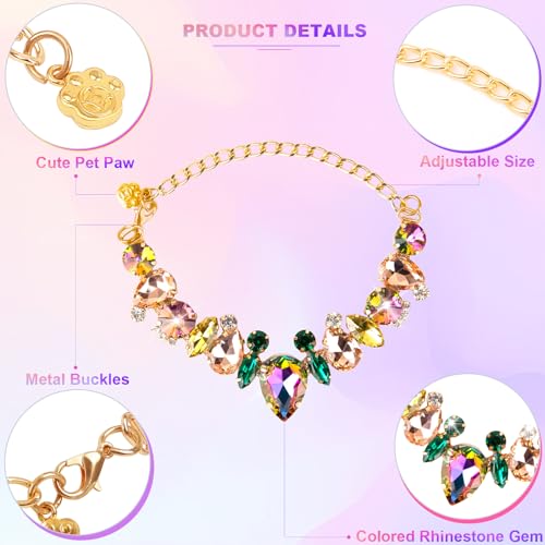 Image of HOWWFALY Dog Collar and Cat Collar Gold Chain Necklace Stainless Steel Adjustable Yellow Diamonds Collar with Cute Pet Paw for Small Medium Pets Cats Dogs Kitten Puppy