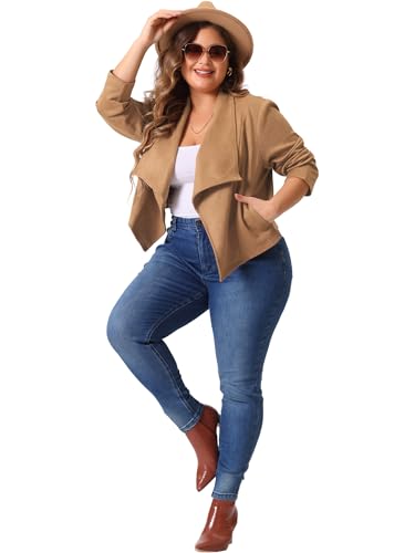 Agnes Orinda Plus Size Faux Suede Jacket for Women Lapel Long Sleeve Open Front Cardigans Outerwear Jackets3