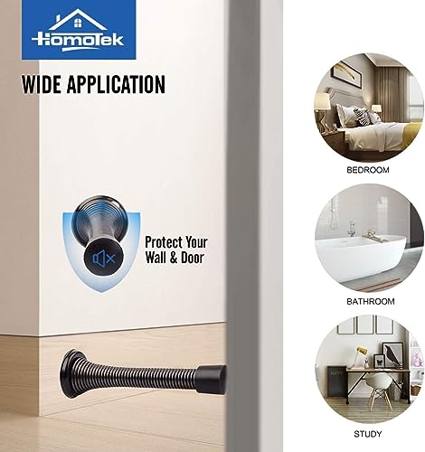 Image of HOMOTEK 1 Pack Oil Rubbed Bronze Spring Door Stops,3-1 /8 inch Heavy Duty Door Stop - Flexible Spring Door Stopper with Low Mounted Black Rubber Bumper Tips