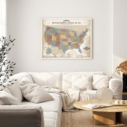 Image of DECORARTS - Large Push Pin Travel Map USA, US Maps for Wall, Soft Vintage Pastel United States Pin Board Canvas Wall Art, Giclee Print, Handcrafted in USA, 35x28