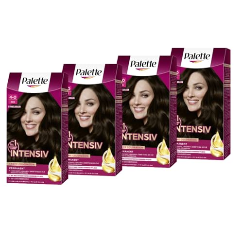 Palette Intensiv Creme Coloration 4-0/800 Dunkelbraun (4 x 115 ml), permanente Haarfarbe für leuchtende, langanhaltende Farbbrillanz & 100% Grauabdeckung