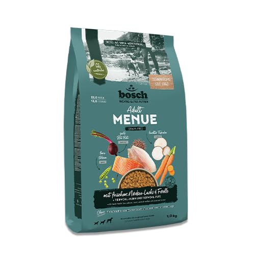 Bosch HPC MENUE Adult mit Nordsee-Lachs & Forelle getreidefrei| Hundetrockenfutter für ausgewachsene Hunde Aller Rassen | 1 x 1 kg