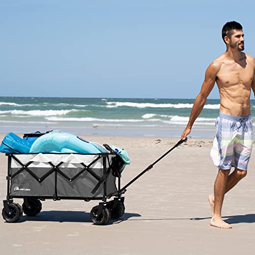 Moon Lence Collapsible Outdoor Utility Wagon Heavy Duty Folding Garden Portable Hand Cart With All-Terrain Beach Wheels, Adjustable Handle & Drink Holders #TOP7